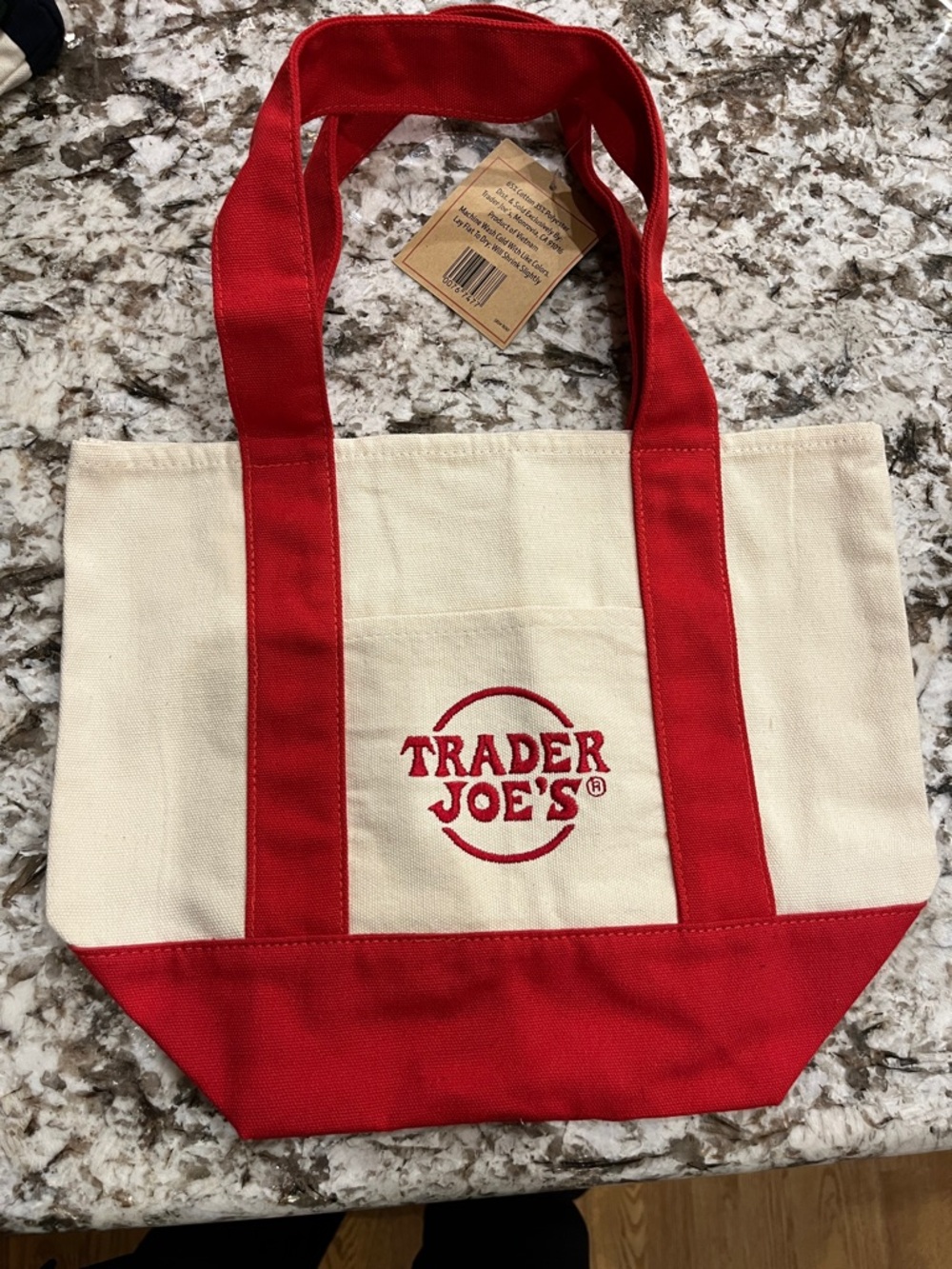 Trader Joe's Red & Cream Canvas mini Tote Bag